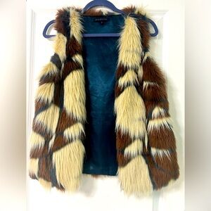 Hot & Delicious Faux Fur Vest with Blue Satin- Like Lining